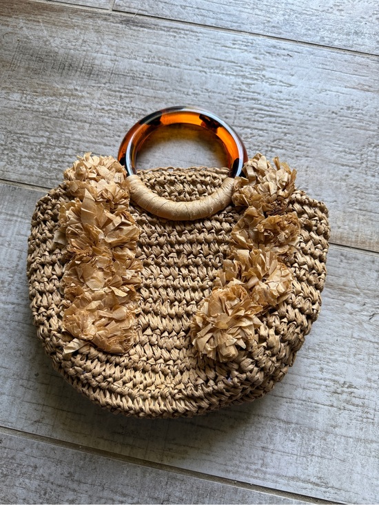 Handbags - Cyprus style crochet raffia bucket bag with faux tortoiseshell handles